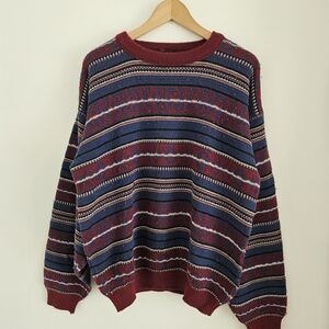 Vintage 80s Sears Mens Store Sweater Mens Large Striped Cottage Core Grandpa